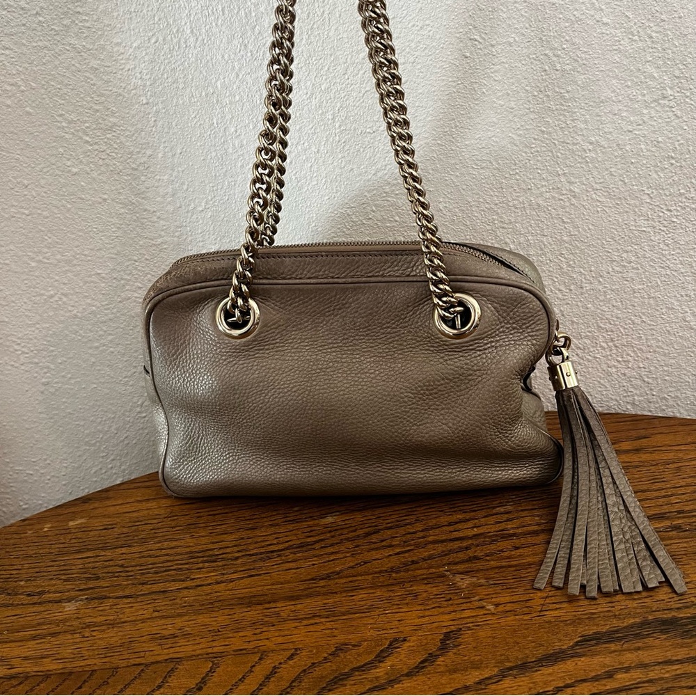 Gucci Soho Double Chain Interlocking G Soho Shoulder Bag Metallic Grey - Picture 5 of 17